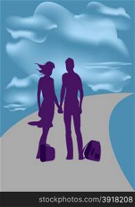 Travel. Man and woman with luggage