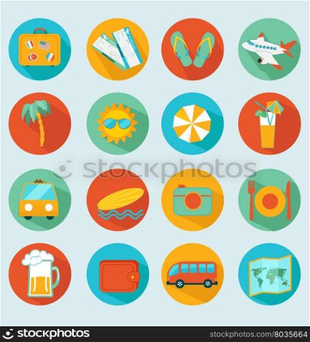 Travel mobile UI applications flat icons set.Vector.. Travelling icons set