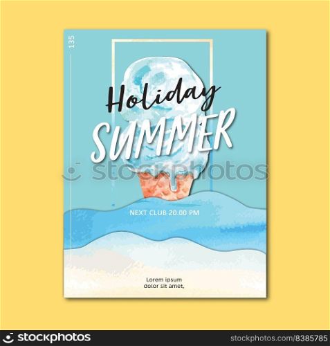 Travel on Holiday summer the beach Palm tree vacation poster, sea and sky sunlight , creative watercolor vector illustration design