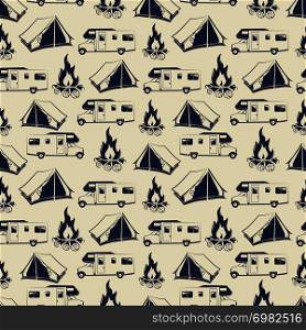 Travel or camping seamless pattern. Background tourism summer, vector illustration. Travel or camping seamless pattern