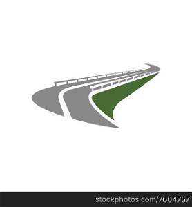 Travel or tourism company logo isolated bridge route. Vector motorway lane with marking. Motorway or speedway with bridge sign isolated