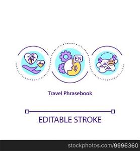 Travel phrasebook concept icon. Collection of ready made phrases and word to learn when you are moving. Teaching idea thin line illustration. Vector isolated outline RGB color drawing. Editable stroke. Travel phrasebook concept icon
