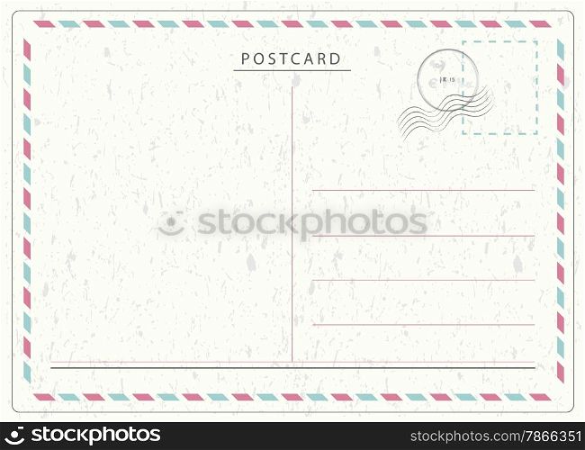 Travel postcard vector in air mail style with paper texture and rubber stamps