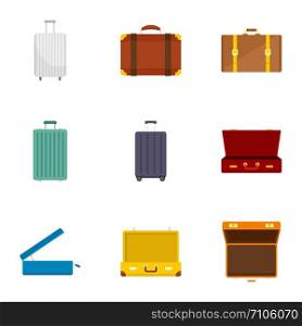 Travel suitcase icon set. Flat set of 9 travel suitcase vector icons for web design. Travel suitcase icon set, flat style