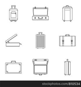 Travel suitcase icon set. Outline set of 9 travel suitcase vector icons for web design isolated on white background. Travel suitcase icon set, outline style
