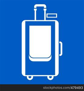 Travel suitcase icon white isolated on blue background vector illustration. Travel suitcase icon white