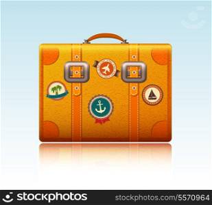 Travel suitcase with stickers isolated vector illustration