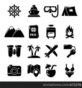 Travel summer icons set. Simple illustration of 16 building vehicles vector icons for web. Travel summer icons set, simple style