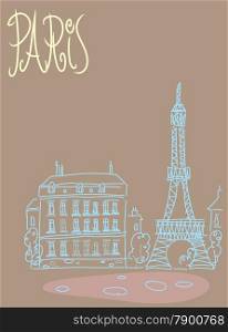 Travel the background of the poster or postcard template Paris with Eiffel tower view