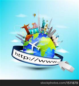 Travel the world concept with address bar on earth .Vector illustration