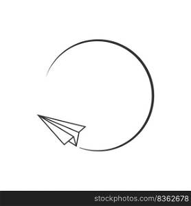 Travel the world paper plane in circle  icon. Airplane illustraion symbol. Sign fly paper aircraft vector flat.