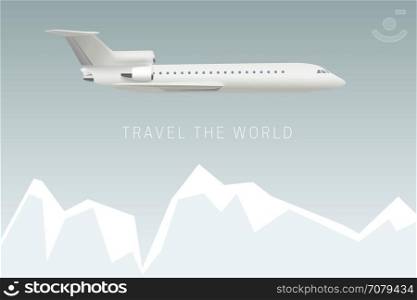 Travel the world. Travel the world by plane. Vector banner with mountains and airplane.
