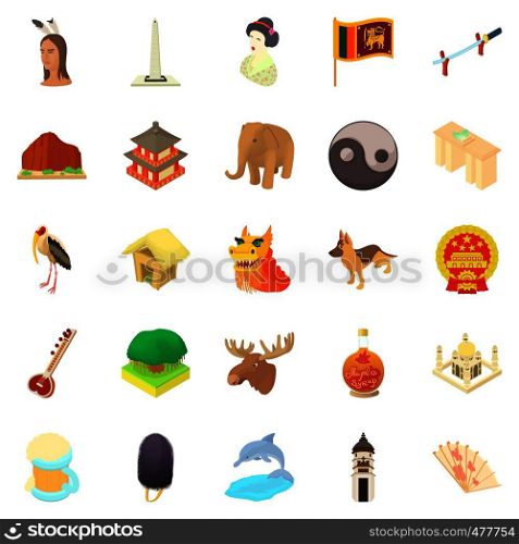 Travel to Asia icons set. Cartoon set of 25 travel to asia vector icons for web isolated on white background. Travel to Asia icons set, cartoon style
