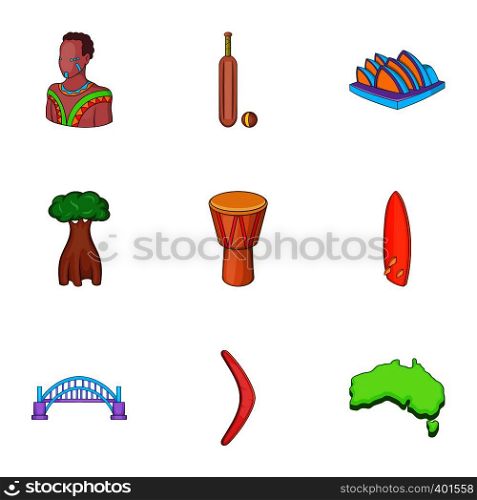 Travel to Australia icons set. Cartoon illustration of 9 travel to Australia vector icons for web. Travel to Australia icons set, cartoon style