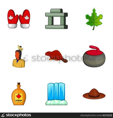Travel to Canada icons set. Cartoon illustration of 9 travel to Canada vector icons for web. Travel to Canada icons set, cartoon style