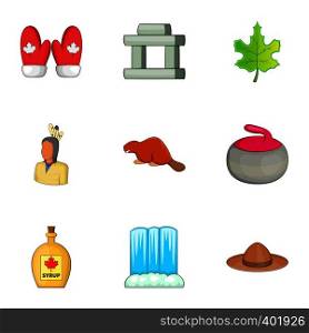 Travel to Canada icons set. Cartoon illustration of 9 travel to Canada vector icons for web. Travel to Canada icons set, cartoon style