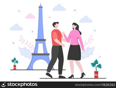 Travel to Paris or France Vector Illustration Background. Time to Visit for See the Beautiful and Romantic Scenery at the Eiffel Tower or Other Landmark Icon Place