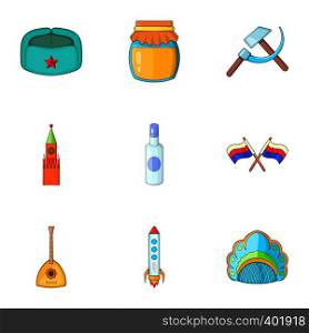 Travel to Russia icons set. Cartoon illustration of 9 travel to Russia vector icons for web. Travel to Russia icons set, cartoon style