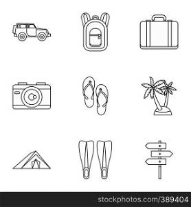 Travel to sea icons set. Outline illustration of 9 travel to sea vector icons for web. Travel to sea icons set, outline style