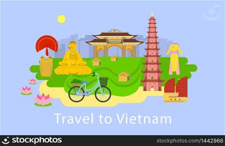 Travel to Vietnam concept banner. Flat illustration of travel to Vietnam vector concept banner for web design. Travel to Vietnam concept banner, flat style