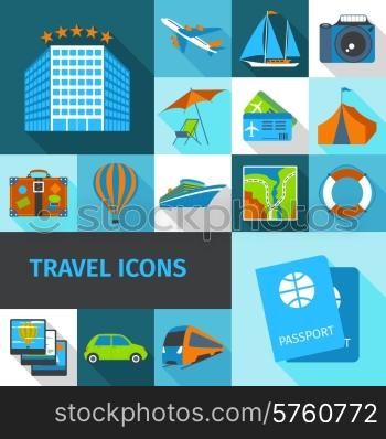 Travel tourism and vacation decorative icons set with tickets hotel ship isolated vector illustration