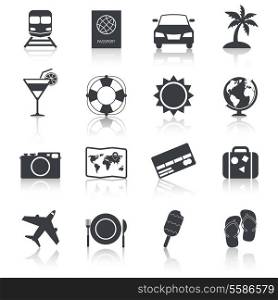Travel tourism holiday vacation black silhouette icons set isolated vector illustration