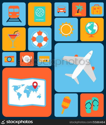 Travel tourism holiday vacation flat decorative icons set isolated vector illustration