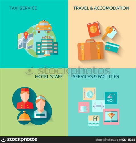 Travel tourism taxi service concept flat business icons set of hotel staff restaurant for infographics design web elements vector illustration