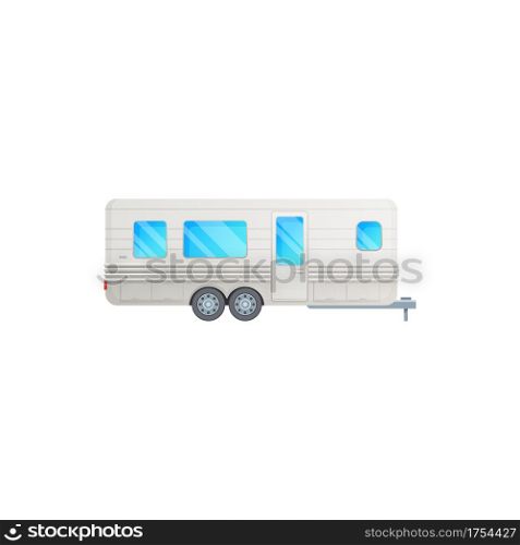 Travel trailer or camper truck van, RV motorhome, vector icon. Camper trailer, recreational van and vacations motor home vehicle, camping adventure and tourism transport on wheels. Travel trailer or camper truck van, RV motorhome