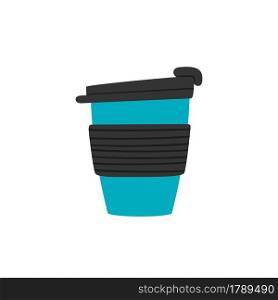 Travel tumbler with cap. Reusable cup, thermo mugs. Designs of thermos for take away coffee. Vector illustration isolated in flat and cartoon style on white background.. Travel tumbler with cap. Reusable cup, thermo mugs. Designs of thermos for take away coffee. Vector illustration isolated in flat and cartoon style on white background