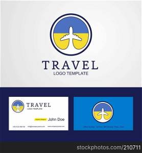 Travel Ukraine Creative Circle flag Logo and Business card design