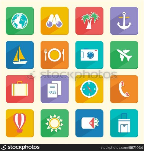 Travel vacation journey icons set of suitcase passport tickets and palm tree isolated vector illustration