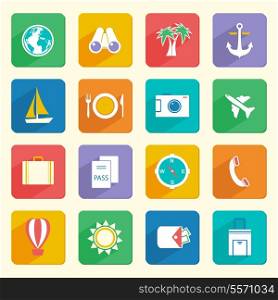 Travel vacation journey icons set of suitcase passport tickets and palm tree isolated vector illustration