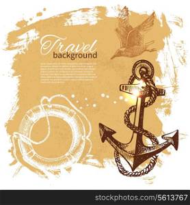 Travel vintage background. Sea nautical design. Hand drawn illustration