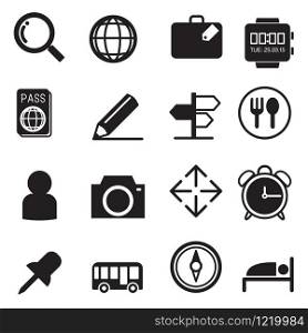 Traveling and transport silhouette icons set