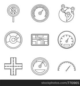 Traveling by country icons set. Outline set of 9 traveling by country vector icons for web isolated on white background. Traveling by country icons set, outline style