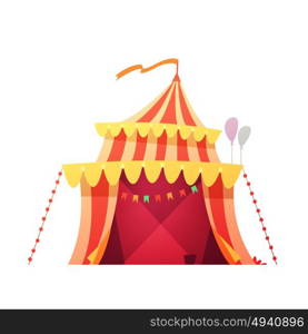 Traveling Circus Tent Retro Cartoon Icon . Traveling chapiteau circus red yellow tent in amusement park ready foe show retro cartoon icon illustration vector
