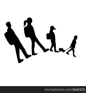 Traveling family silhouettes icon. Man, woman, kids. Simple Flat monochrome icon. vector illustration for web banner, web, mobile, infographics. black and white. Traveling family silhouettes icon. Man, woman, kids. Simple Flat monochrome icon.