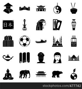 Traveling in Asia icons set. Simple set of 25 traveling in asia vector icons for web isolated on white background. Traveling in Asia icons set, simple style