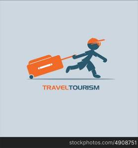 Traveller, tourist with a suitcase. Vector logo.