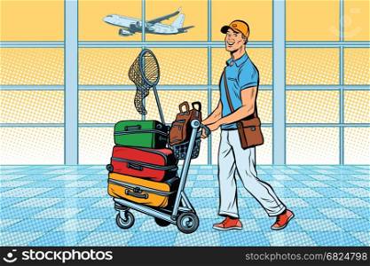 traveller, tourist with Luggage at the airport. Pop art retro vector illustration. traveller, tourist with Luggage at the airport