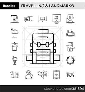 Travelling And Landmarks Hand Drawn Icon for Web, Print and Mobile UX/UI Kit. Such as: File, Location, Map, Transport, Chat, Chatting, Text, Transport, Pictogram Pack. - Vector
