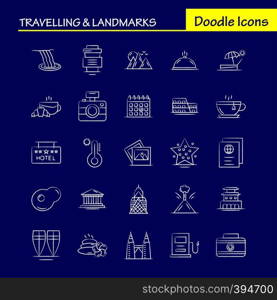 Travelling And Landmarks Hand Drawn Icon for Web, Print and Mobile UX/UI Kit. Such as: Drink, Hotel, Glass, Health, Tea, Cake, Coffee, Hot, Pictogram Pack. - Vector