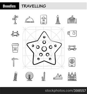Travelling Hand Drawn Icons Set For Infographics, Mobile UX/UI Kit And Print Design. Include: Globe, Internet, World, Communication, Clouds, Weather, Sky, Storm, Eps 10 - Vector