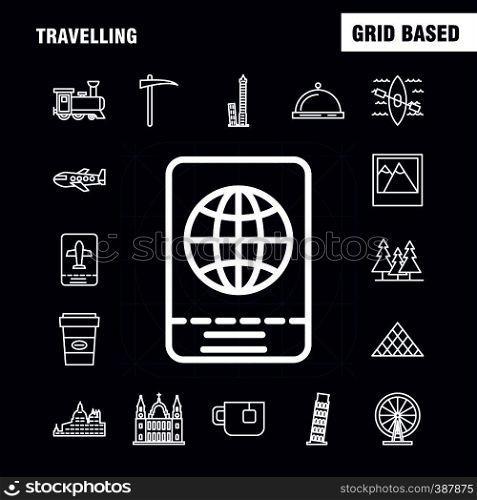 Travelling Line Icons Set For Infographics, Mobile UX/UI Kit And Print Design. Include: Globe, Internet, World, Communication, Clouds, Weather, Sky, Storm, Eps 10 - Vector