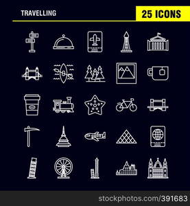 Travelling Line Icons Set For Infographics, Mobile UX/UI Kit And Print Design. Include: Globe, Internet, World, Communication, Clouds, Weather, Sky, Storm, Eps 10 - Vector