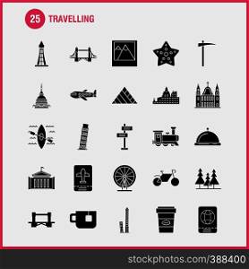 Travelling Solid Glyph Icons Set For Infographics, Mobile UX/UI Kit And Print Design. Include: Globe, Internet, World, Communication, Clouds, Weather, Sky, Storm, Eps 10 - Vector