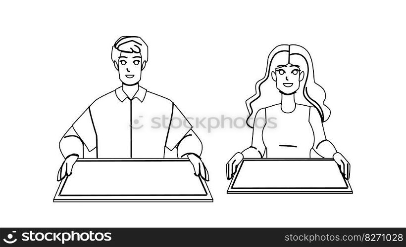 tray food holding vector. person hand, man waiter, plate restaurant, service male, dinner dish tray food holding character. people Illustration. tray food holding vector