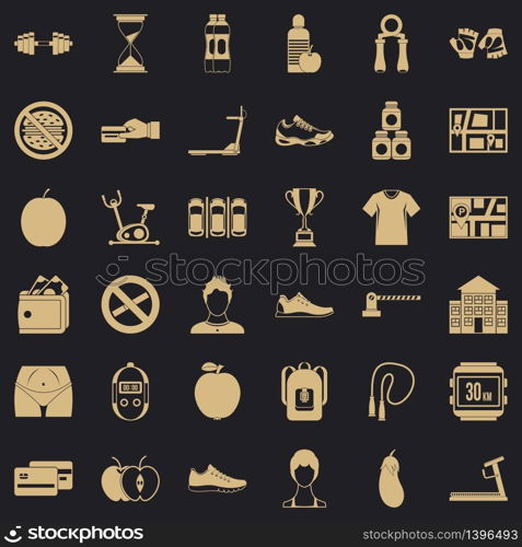 Treadmill icons set. Simple style of 36 treadmill vector icons for web for any design. Treadmill icons set, simple style