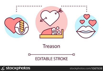 Treason concept icon. Relationship trouble, trust betrayal idea thin line illustration. Infidelity, dishonesty in marriage. Cheating couple in bed vector isolated outline drawing. Editable stroke